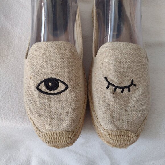 Soludos Wink Canvas Espadrilles 7 Cute Jason Polan Natural Jute Slip Ons - Picture 7 of 12